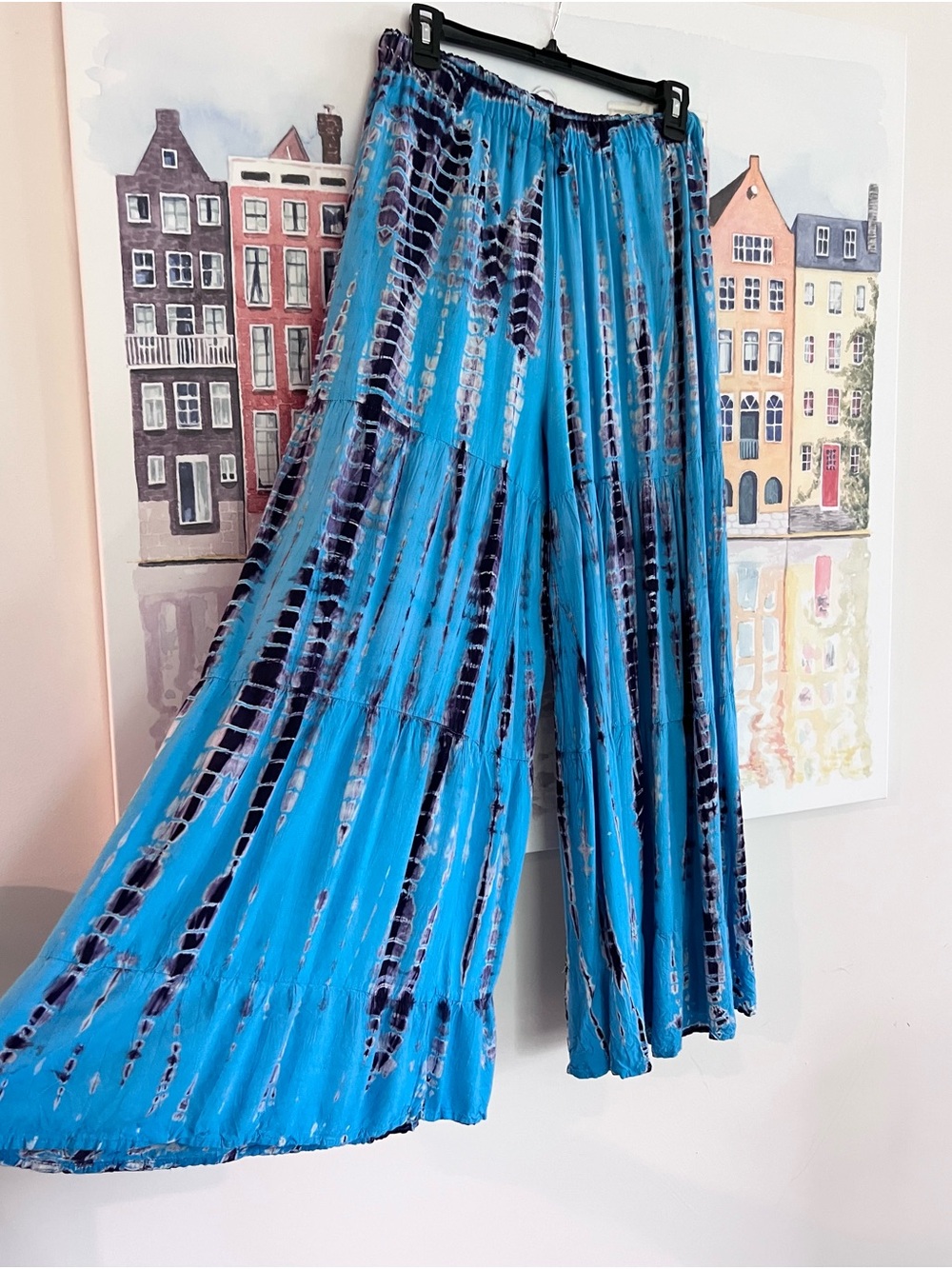 Shop Therapy Blue Tie-Dye Wide Leg Elastic Waist Lightweight Pants One Size